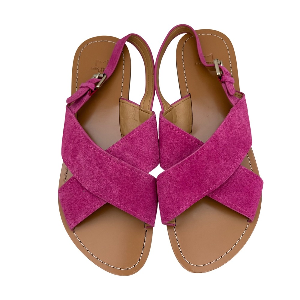 Marc Fisher LTD Pink Suede Crisscross Slingback Flat Sandals Womens 7.5M Summer